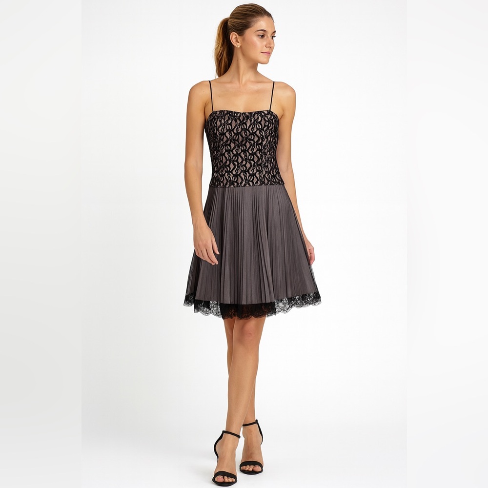 Aspeed mesh layover mini black beige straps Formal dress whimsical fairy size 6